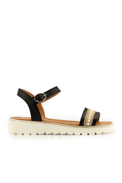 UrbanShoes Sandale cu talpă joasă damă din piele naturală, Leofex - 368 Negru...