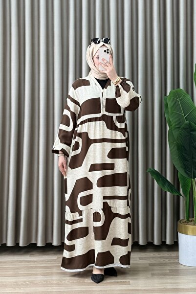 Generic Brand Hatice Dress Viscose Fabric Women's Brown Collar Openable Butto...