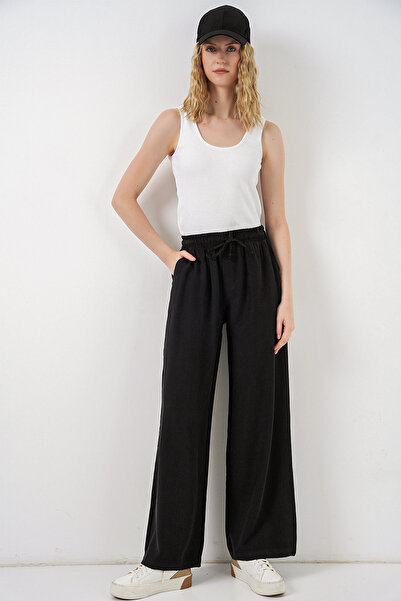 Bigdart Γυναικείο παντελόνι με ψηλή μέση και φαρδιά μπατζάκια 30097 - Μαύρο