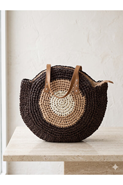 Luminos Butik Ψάθινη τσάντα σε χρώμα καμηλό καφέ CNT1005