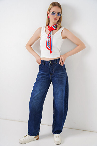 Bigdart 6689 Γυναικείο ψηλόμεσο φαρδύ τζιν - Navy Blue