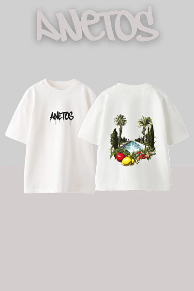 Anetos Tricou oversize alb din bumbac cu imprimeu pe spate, design Persian Ga...
