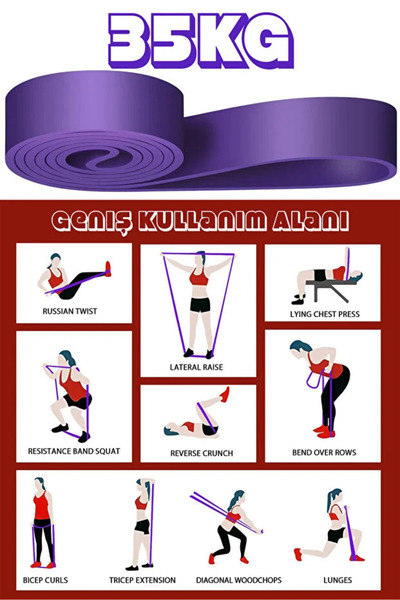 ORVİCA 35 KG Direnç Bandı Kas Geliştirme Lastiği Fitness Pilates Cross Training Bant Mor - Extra Sert