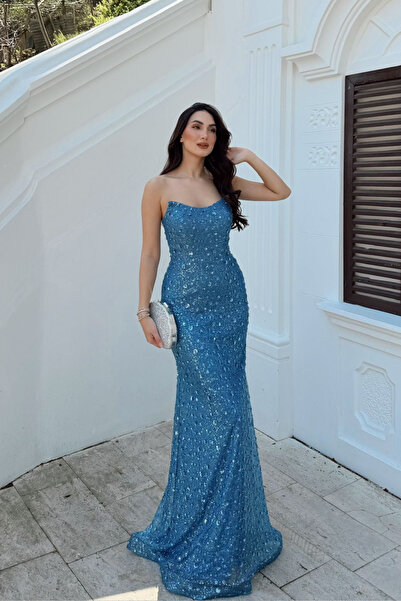 Sindimoda Şimay Straplez Boncuk İşleme Abiye 1056