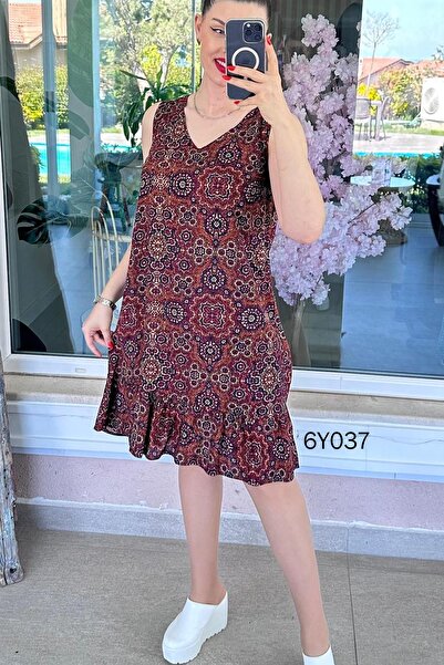 İnce Topuk V-Neck Zero Sleeve Viscose Dress 6Y037
