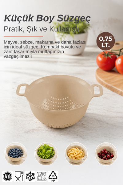 Nandy Home Pratik Kulplu Mini Süzgeç 0,75 LT. - Çok Amaçlı - Kompakt Tasarım BEJ