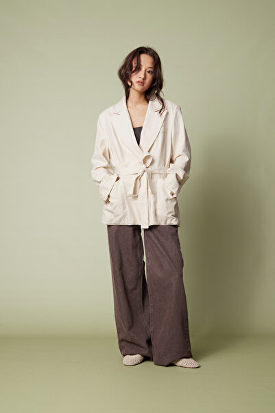 Nisan Linen Mixed Belted Blazer Jacket
