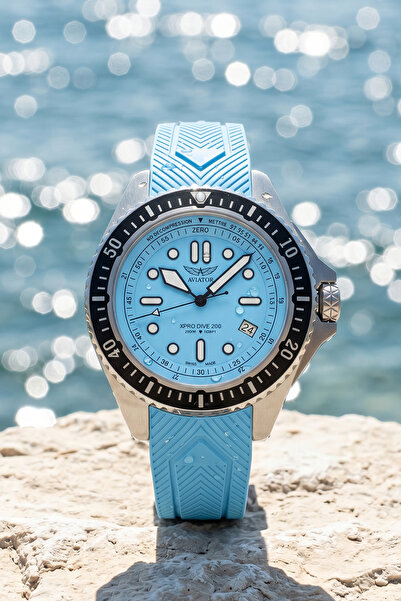 AVIATOR ساعة يد رجالية XPRO Dive 200 بقطر 42.8 ملم من زجاج الياقوت 20 ATM مع ...