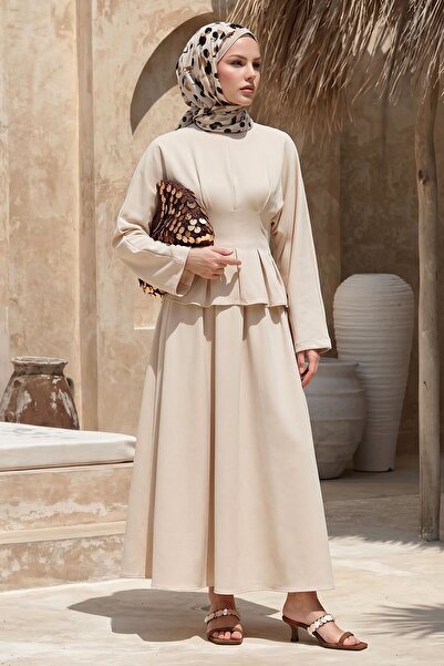 InStyle Σετ μπεζ με μανίκια νυχτερίδας και δέσιμο στη μέση