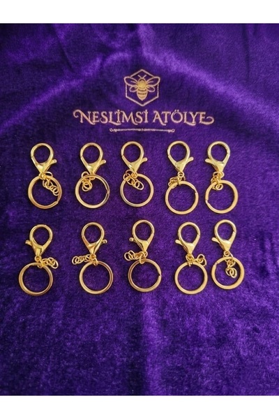 NESLİMSİ ATÖLYE Gold Renk 10 adet Anahtarlık Klipsi ve Halka Seti - Takı Tasa...