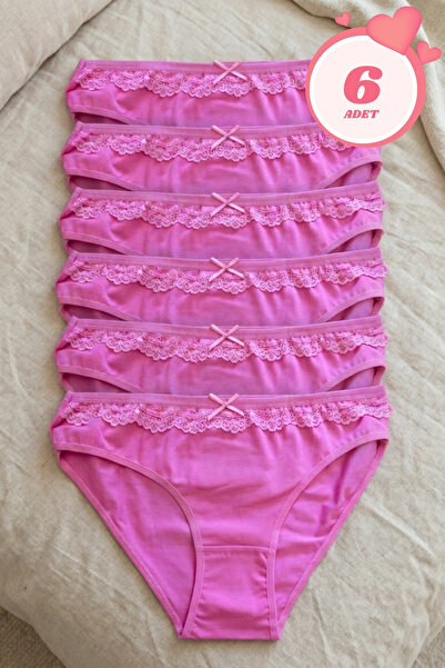 MATAŞ Kadın 6'lı Paket Dantel Detaylı Pamuklu Bikini Külot Esnek İz Yapmaz Yu...