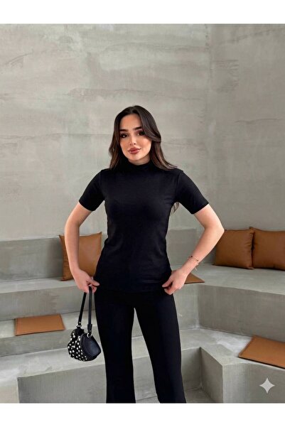 ZÉRIA Kadın Yarım Boğaz Basic Body | Esnek Fit Slim Günlük Şık Kısa Kollu Badi