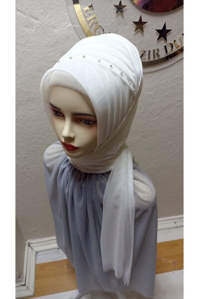 Ergül Duvak Simsiz Beyaz Nuray Ready Turban, Ready Veil, Ready Shawl, Evening...