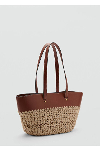 MANGO Woman Doğal lif tote çanta