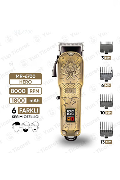 JASPER JPR-6700 Hero Şarj Göstergeli 6 Kademeli 8000 RPM 1800 mAh Saç Sakal T...