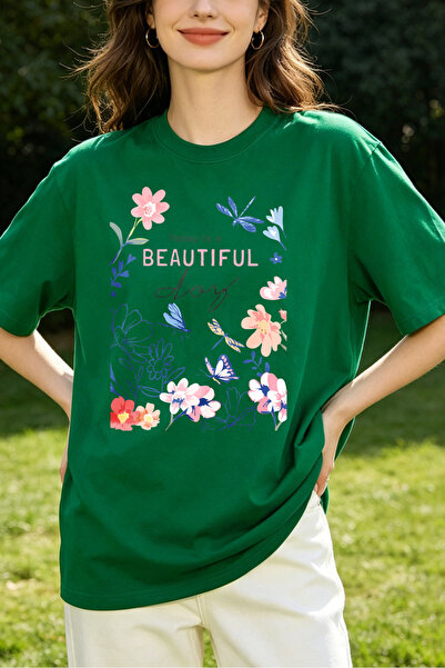 Fleck Womens T Shirts Floral Butterfly Print Beautiful Day Oversized Casual S...