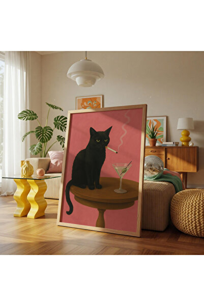 Tuba Decor Tablou într-o singură bucată cu ramă din lemn pisica rea