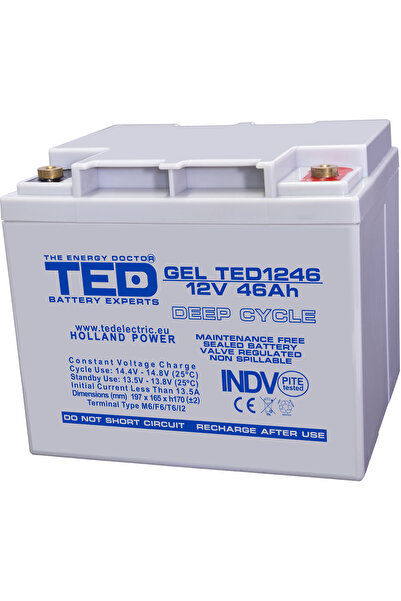 TED Electric Acumulator Staționar Etans cu Gel Deep Cycle 12V 46A M6 F6 T6, D...
