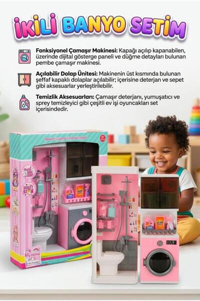 Tıfıl Toys 2'li Banyo Setim! Kapakları Açılan Çamaşır Makineli Duşakabinli ve...