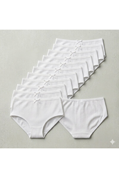 İlke 268 Kadın 12'li Paket Beyaz %100 Pamuk Ribana Battal Boy Slip (XL-5XL)