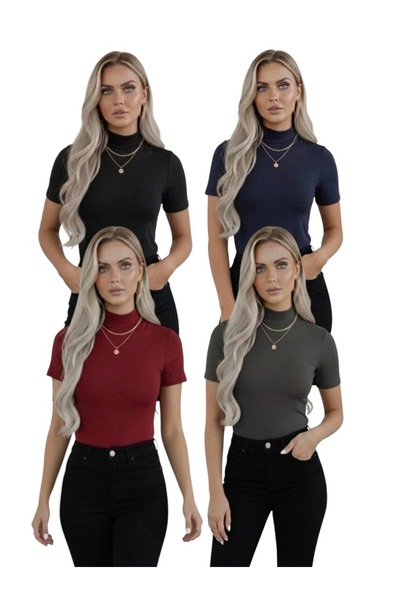 hashtag Women's 4-Piece Viscose Body Half Turtleneck Half Sleeve