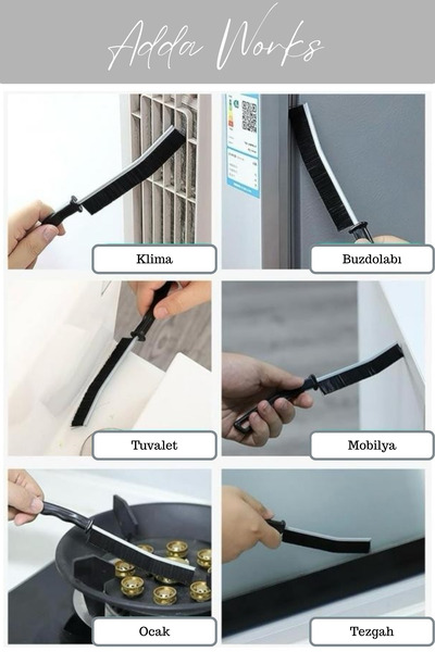Adda Works 3 Adet Çok Amaçlı İnce Temizlik Fırçası Seti | Derz Arası, Banyo, Mutfak, Lavabo Detay Temizleme Fırçası