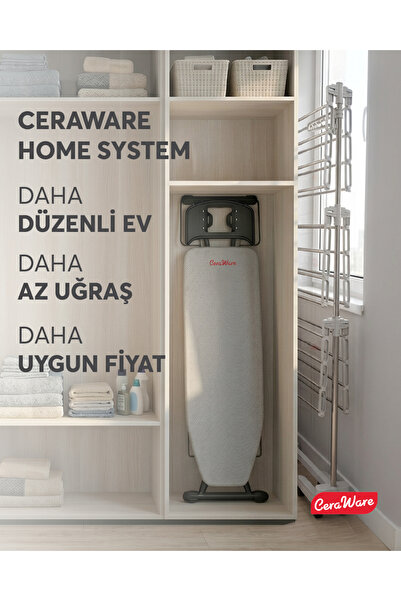 Ceraware Home Lite Premium 3 Katlı Eco Çamaşırlık + Nero Ütü Masası Seti - Ça...