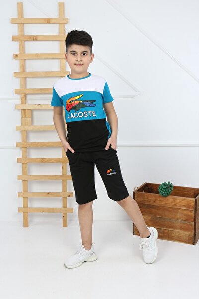 MAVİ BONCUKK Children's Summer Shorts Set Cotton Printed Shorts T-Shirt
