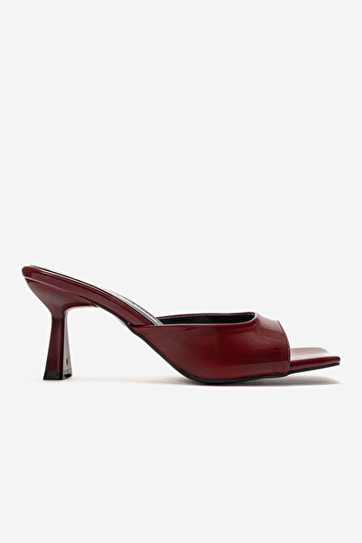 Lizzu Women's Square-Toe Thin Heeled Burgundy Patent Leather Faux Leather Sli...