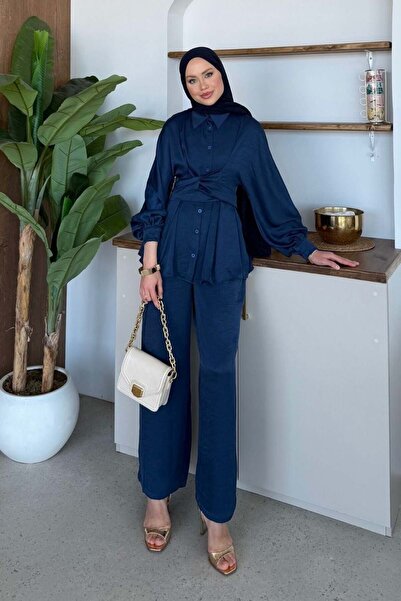 Şulemoda Giyim Zafira Belt Detailed Suit Navy Blue
