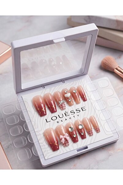 Louesse Beauty Louésse Ruby Charm Takma Tırnak Seti 12’li – Kırmızı Ombre Taş...