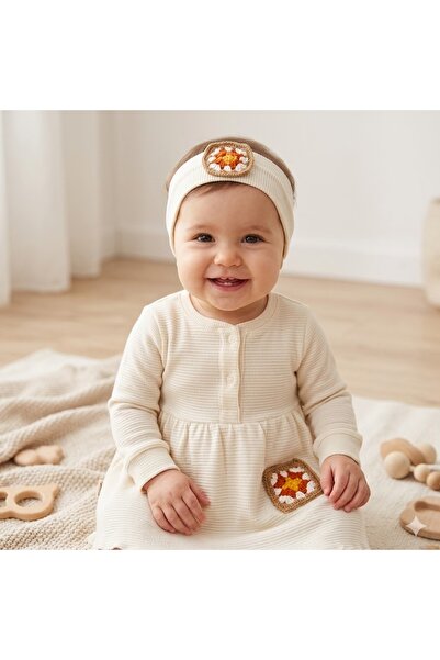 KIZ BEBEK ÖRGÜ CEPLİ BANDANALI ELBİSE