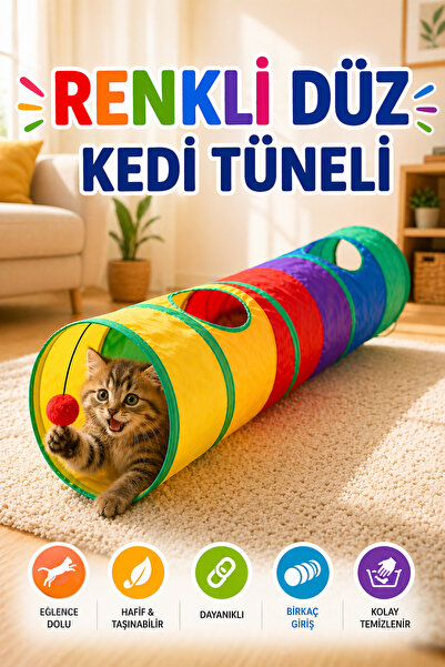 Pati Paw Düz Kedi Tüneli Gökkuşağı Renkli Uzun Katlanır Evcil Hayvan