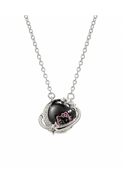 Yuchicly Cute Cat Pattern Pendant Stainless Steel Black Globe