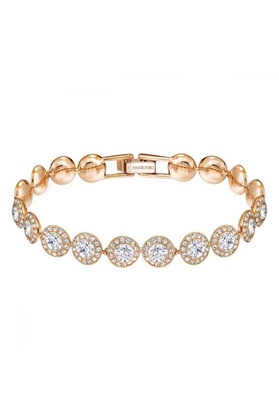 Swarovski Una Angelic Bileklik Kalin Yuvarlak Kesim Beyaz Pembe Altin Rengi K...