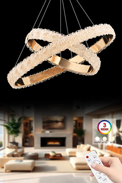 İstanbul Avize Kardelen Döngü Gold 3 Renk Kumandalı Lüx Led Modern Ledli Avize