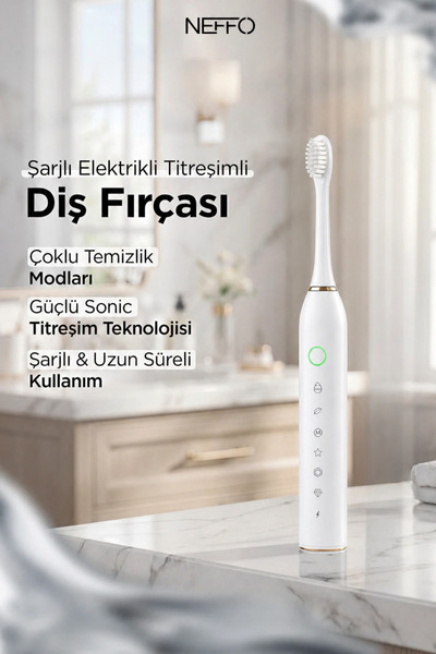 NEFFO Şarjlı Sonic Elektrikli Diş Fırçası Temizleyici Beyazlatıcı, 6 Mod, 3+1 Başlık, IPX7 Su Geçirmez, Ultra Güçlü