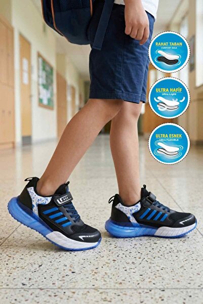 WALKWAY Black Saks Velcro Mesh Lightweight Boys' Sports Shoes 748 F