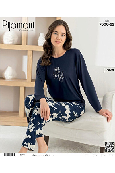 Pijamoni Set de pijamale pentru femei, cu mânecă lungă, cu gâtul în formă de ...