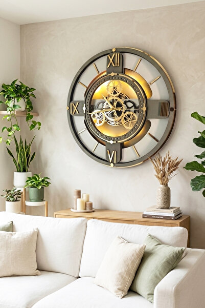 aSSe Tasarım LED Lighted Moving Gear Wall Clock – Hareketli Çarklı Premium Du...