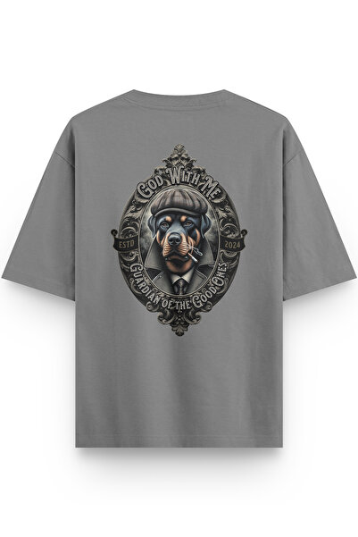 Overoz Women's / Men's Semi Oversize T-Shirt Guardian Dog Rottweiler Dog Back...