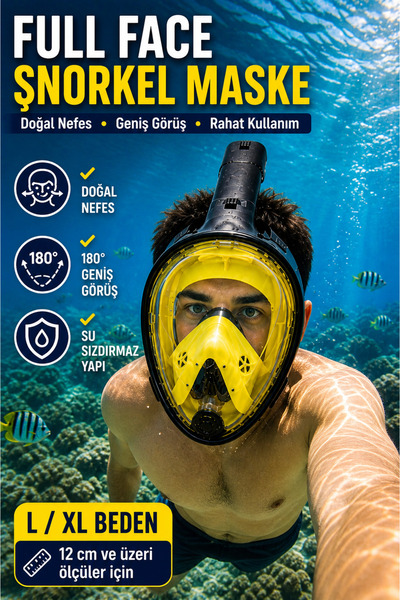 OpenCity Sarı Siyah Full Face Şnorkel Maske L XL Tam Yüz Dalış Maskesi Sarı G...