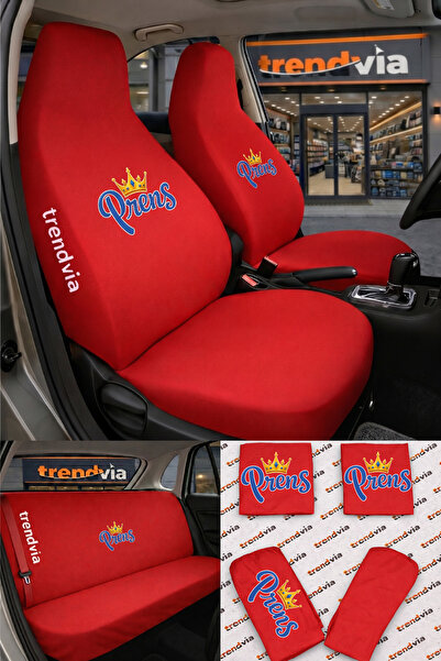 trivexa Prince Logo Car Seat Cover Front and Rear Set – Combed Cotton Lycra U...