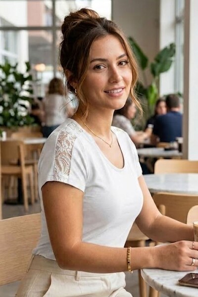 evavi Kadın Beyaz Kol Dantel Detaylı Kısa Kollu Bluz