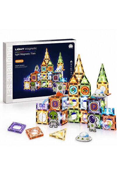 OEM 100 Parça Işıklı Magnetic Tiles Manyetik Yapı Blokları Eğitici STEM Oyunc...