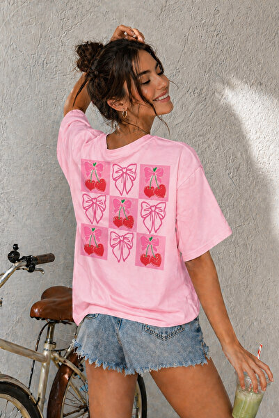 ArtYus Μπλουζάκι Unisex Oversize με στάμπα κεράσια και φιόγκο στην πλάτη – Βα...
