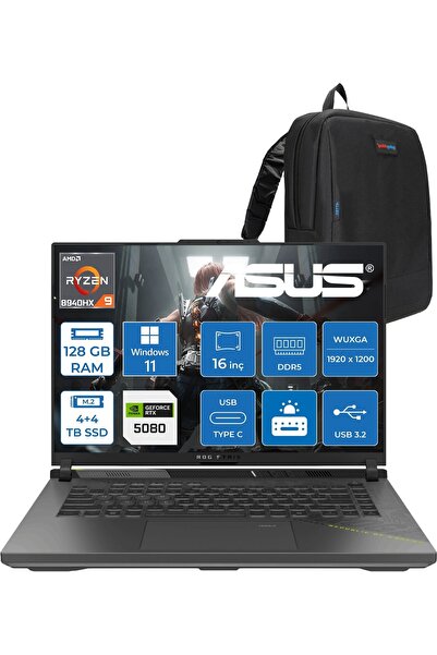 ASUS Rog Strix G16 G614PW Amd Ryzen 9 8940HX Aı 128GB Ddr5 4tb SSD +4tb SSD 1...