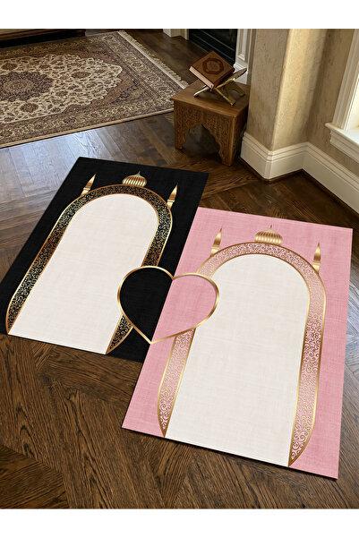 patron halı Sec_543 Heart-Shaped Prayer Rug Non-Slip Base Double Prayer Rug S...