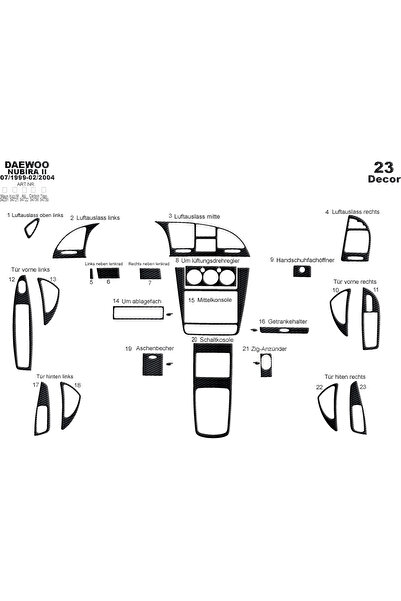 Marscockpitdesign Daewoo Nubira 2 Dashboard Trim 1999-2004 23 Pieces