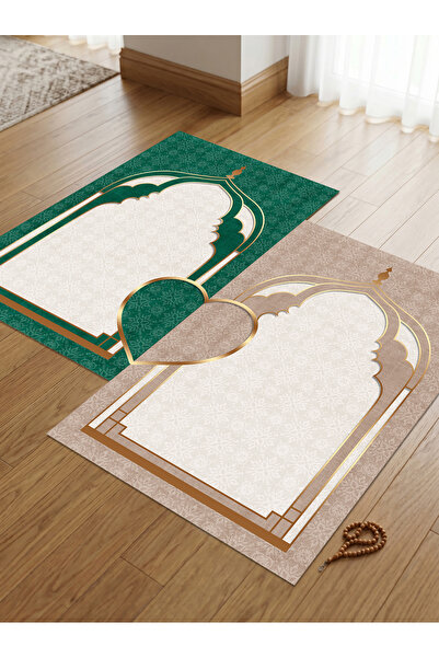 patron halı Sec_536 Heart-Shaped Prayer Rug with Non-Slip Base, Double Prayer...